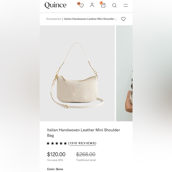 Quince Italian Handwoven Leather Mini Shoulder Bag in bone/ivory - Picture 2 of 11